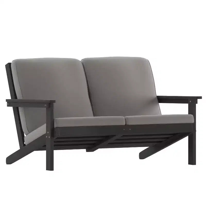 Merrick Lane All-Weather Poly Resin Wood Adirondack Style Deep Seat Patio Loveseat with Cushions