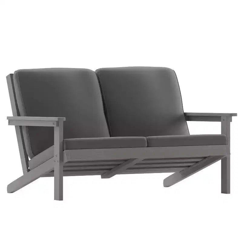 Merrick Lane All-Weather Poly Resin Wood Adirondack Style Deep Seat Patio Loveseat with Cushions
