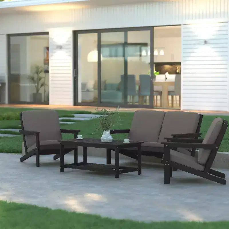 Emma and Oliver All-Weather Polyresin Adirondack Loveseat with Deep Seat and Comfortable Back & Seat Cushions
