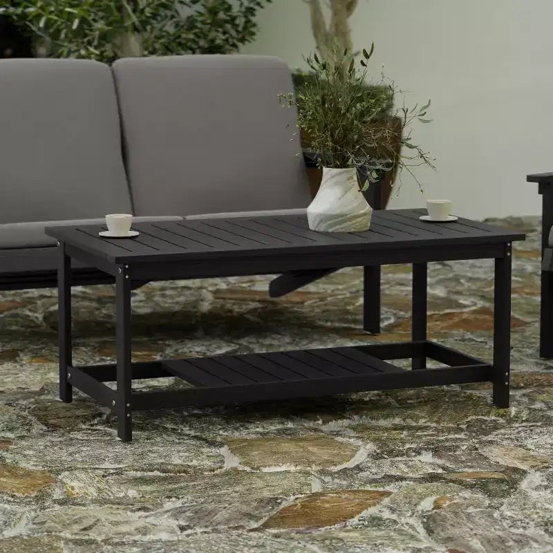 Merrick Lane All-Weather Poly Resin Wood Two Tiered Adirondack Slatted Coffee Conversation Table