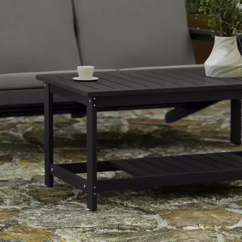 Merrick Lane All-Weather Poly Resin Wood Two Tiered Adirondack Slatted Coffee Conversation Table