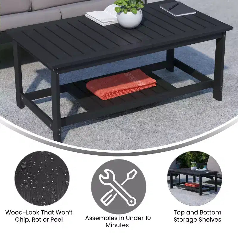 Merrick Lane All-Weather Poly Resin Wood Two Tiered Adirondack Slatted Coffee Conversation Table