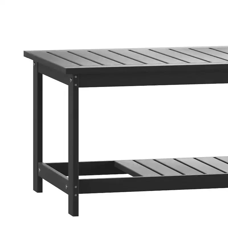 Merrick Lane All-Weather Poly Resin Wood Two Tiered Adirondack Slatted Coffee Conversation Table
