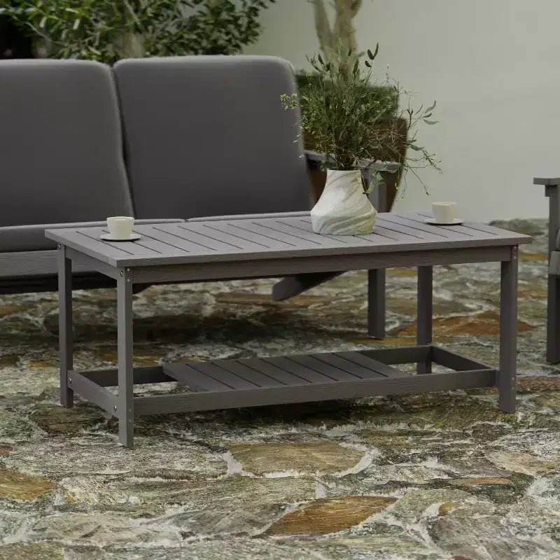Merrick Lane All-Weather Poly Resin Wood Two Tiered Adirondack Slatted Coffee Conversation Table