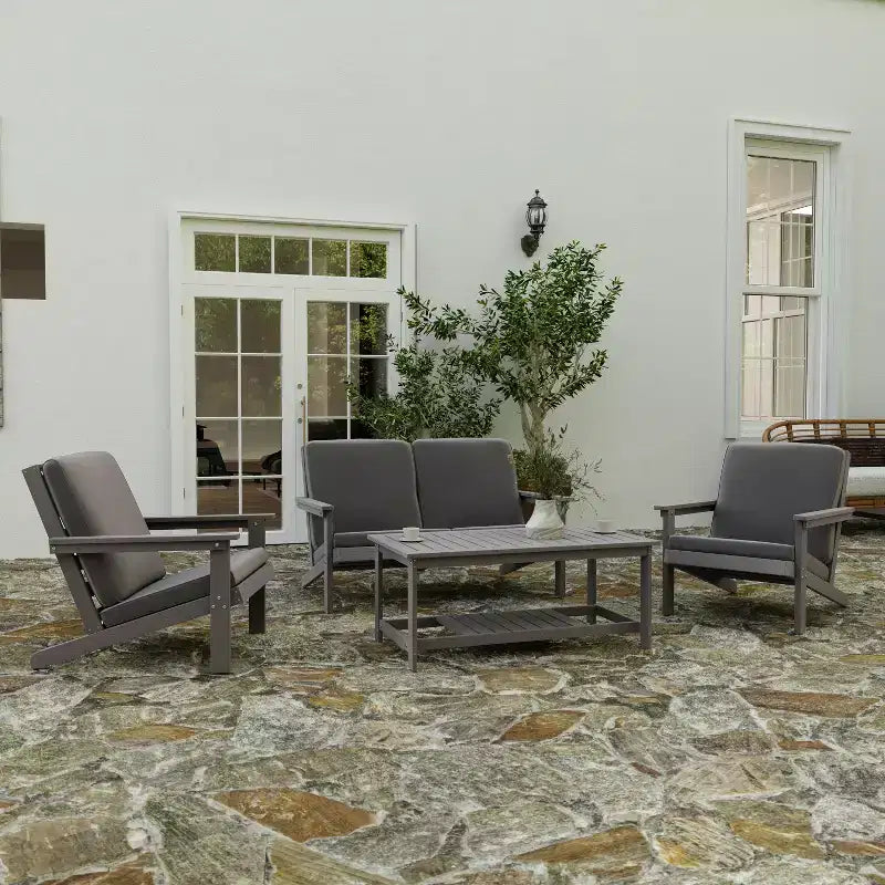 Merrick Lane All-Weather Poly Resin Wood Two Tiered Adirondack Slatted Coffee Conversation Table