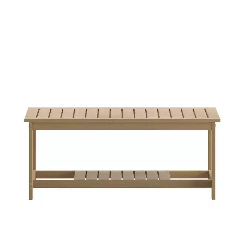 Merrick Lane All-Weather Poly Resin Wood Two Tiered Adirondack Slatted Coffee Conversation Table