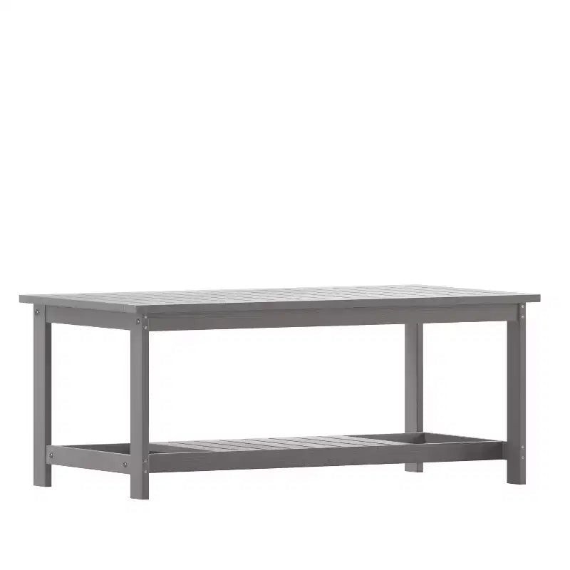 Merrick Lane All-Weather Poly Resin Wood Two Tiered Adirondack Slatted Coffee Conversation Table