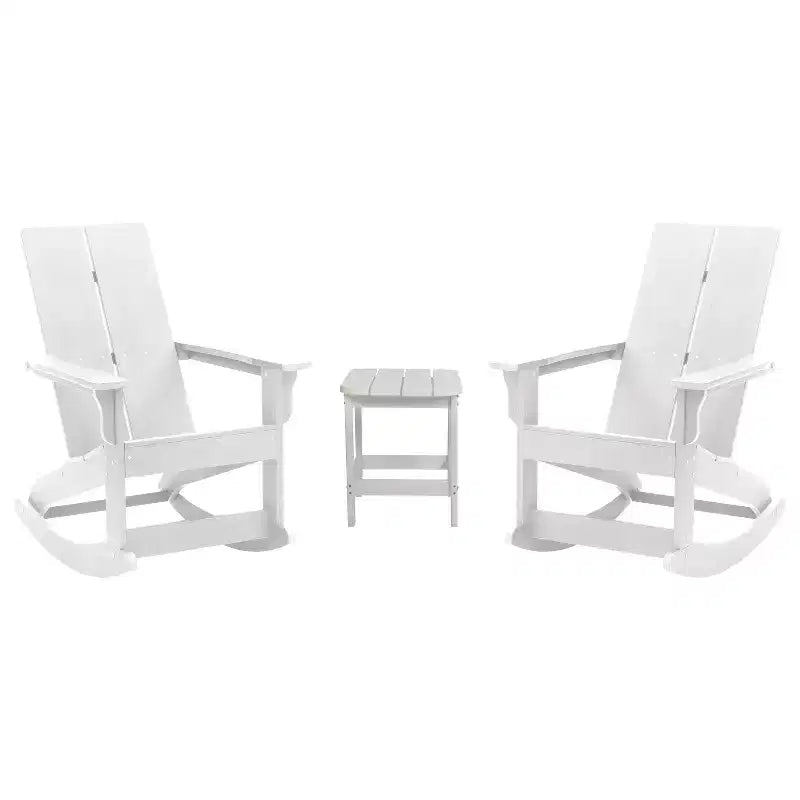 Merrick Lane Wellington 3 Piece Patio Furniture Set Includes All-Weather UV Treated Adirondack Rocking Chairs and Side Table