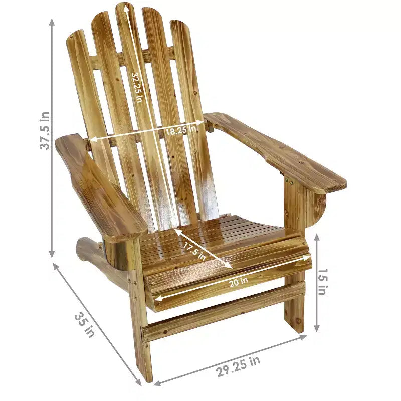 Chaise Adirondack rustique d'extérieur Sunnydaze en bois de sapin naturel pour patio et jardin - Finition légèrement brûlée