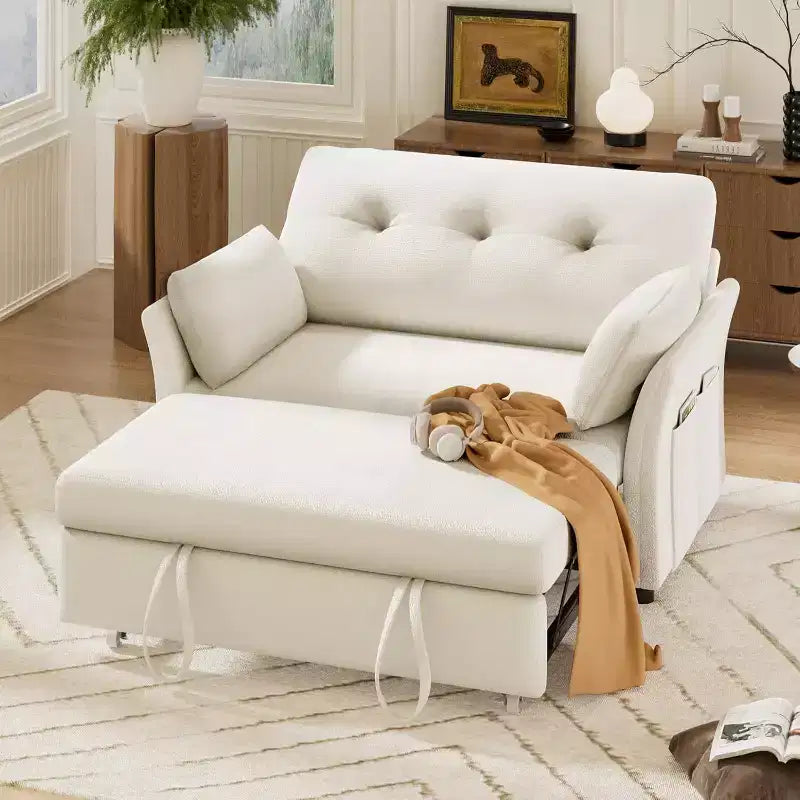 Dyonery 3-in-1 Convertible Sofa Bed, Pull Out Sleeper Sofa with Side Pocket & Adjustable Backrest, Tool-Free Assembly, Folding Loveseat