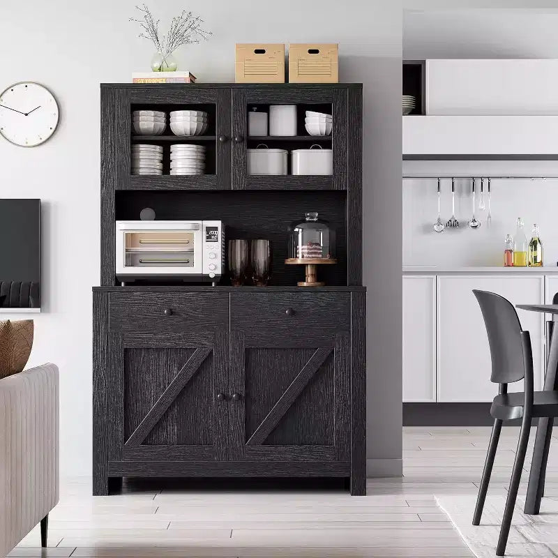 Kitchen Pantry Cabinet with Microwave Stand, Hutch Cabinet with Buffet Cupboard and Adjustable Shelves, for Kitchen, Dining Room
