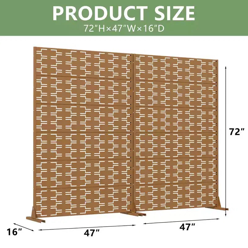 MAYEERTY Brick 01 Brown Galvanized Steel Room Divider, 72x47x16, 6-Piece Double-Sided Rustproof Privacy Screen