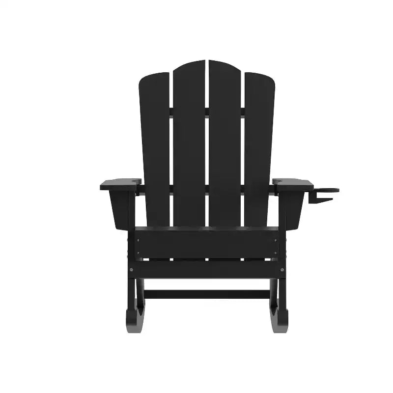 Merrick Lane HDPE Adirondack Chair with Cup Holder and Pull Out Ottoman, All-Weather HDPE Indoor/Outdoor Chair