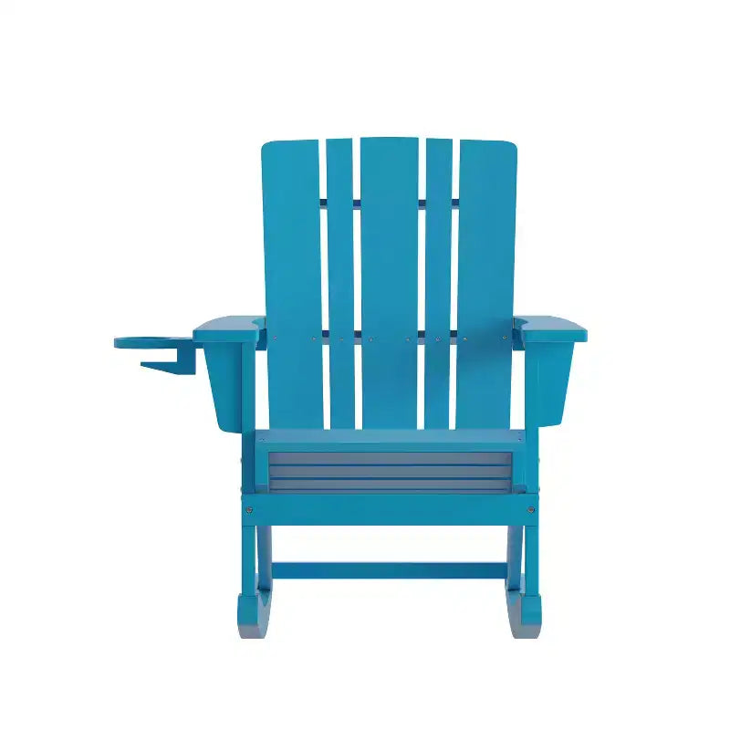 Merrick Lane HDPE Adirondack Chair with Cup Holder and Pull Out Ottoman, All-Weather HDPE Indoor/Outdoor Chair