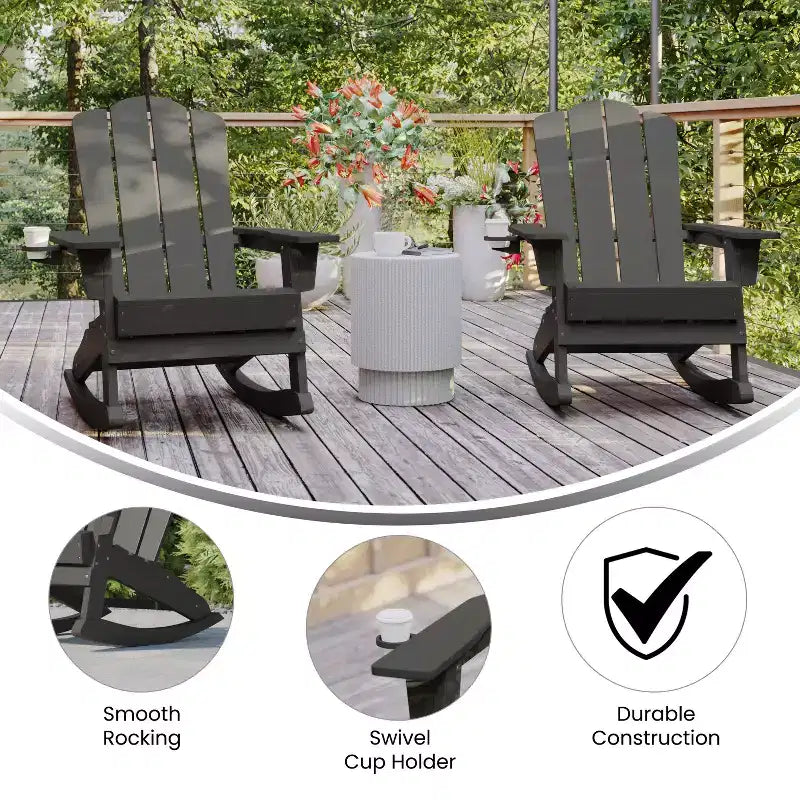 Merrick Lane HDPE Adirondack Chair with Cup Holder and Pull Out Ottoman, All-Weather HDPE Indoor/Outdoor Chair