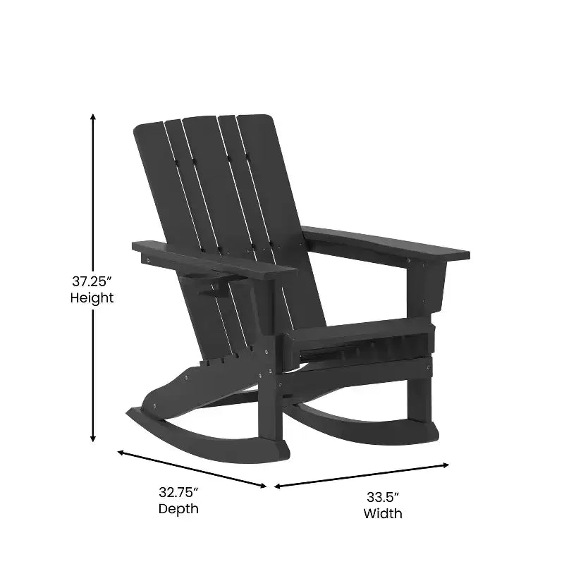 Emma and Oliver Set of 2 Adirondack Rocking Chairs with Cup Holders, Weather Resistant HDPE Adirondack Rocking Chairs