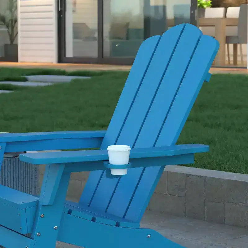 Emma and Oliver Set of 2 Adirondack Rocking Chairs with Cup Holders, Weather Resistant HDPE Adirondack Rocking Chairs