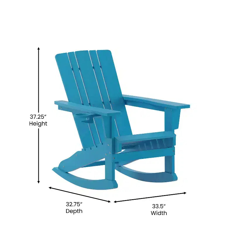 Emma and Oliver Set of 2 Adirondack Rocking Chairs with Cup Holders, Weather Resistant HDPE Adirondack Rocking Chairs