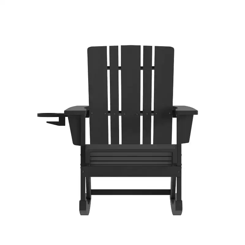 Emma and Oliver Set of 2 Adirondack Rocking Chairs with Cup Holders, Weather Resistant HDPE Adirondack Rocking Chairs