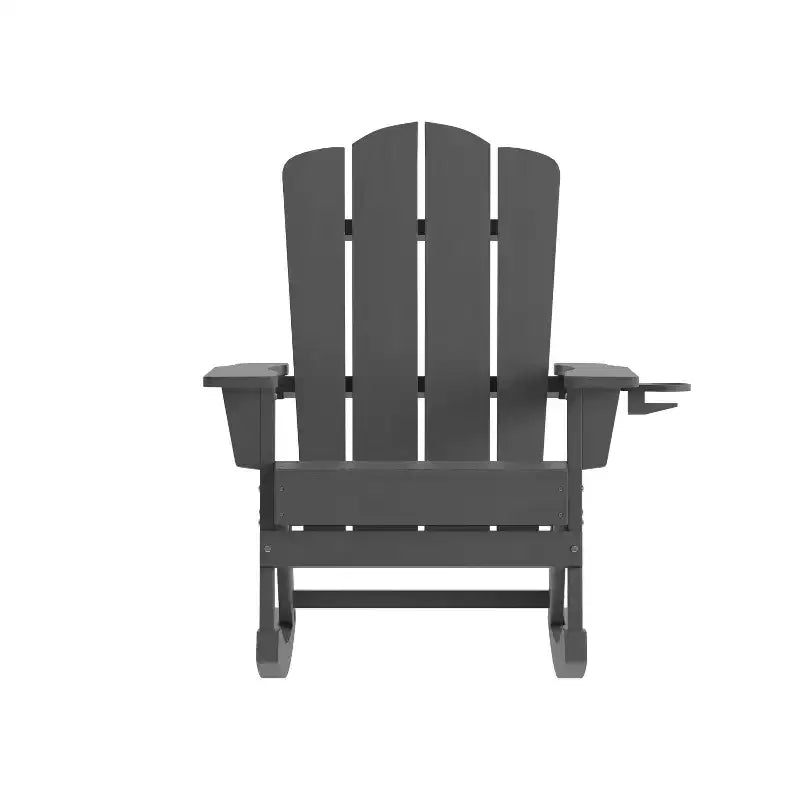 Emma and Oliver Set of 2 Adirondack Rocking Chairs with Cup Holders, Weather Resistant HDPE Adirondack Rocking Chairs