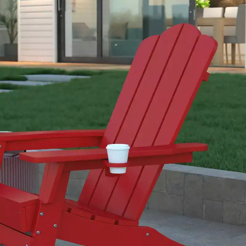 Emma and Oliver Set of 2 Adirondack Rocking Chairs with Cup Holders, Weather Resistant HDPE Adirondack Rocking Chairs