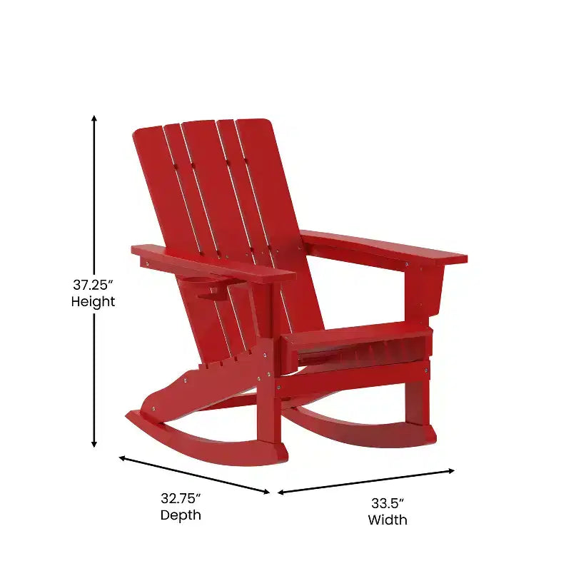 Emma and Oliver Set of 2 Adirondack Rocking Chairs with Cup Holders, Weather Resistant HDPE Adirondack Rocking Chairs