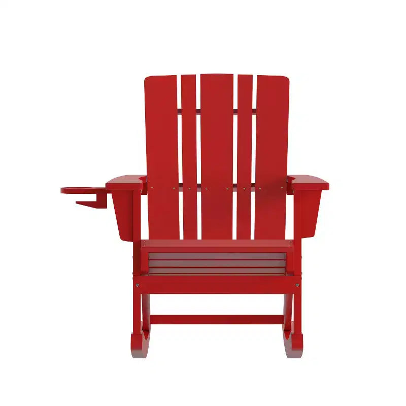Emma and Oliver Set of 2 Adirondack Rocking Chairs with Cup Holders, Weather Resistant HDPE Adirondack Rocking Chairs