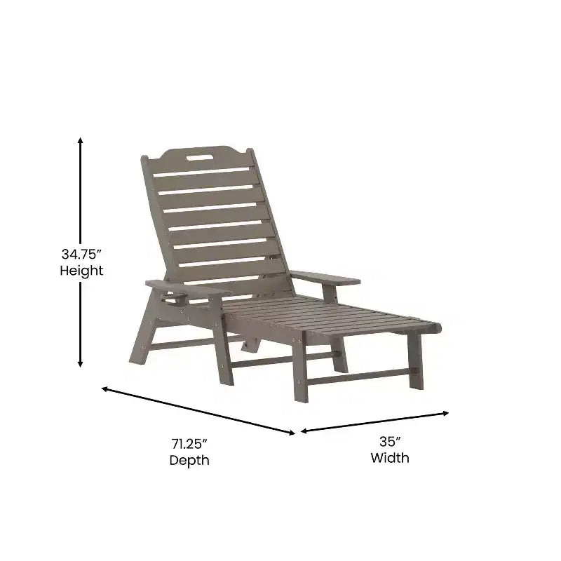Merrick Lane Gaylord Set of 2 Adjustable Adirondack Loungers with Cup Holders- All-Weather Indoor/Outdoor HDPE Lounge Chairs