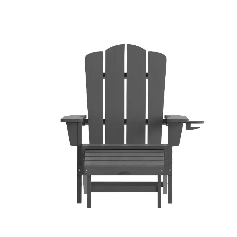 Merrick Lane HDPE Adirondack Chair with Cup Holder and Pull Out Ottoman, All-Weather HDPE Indoor/Outdoor Lounge Chair