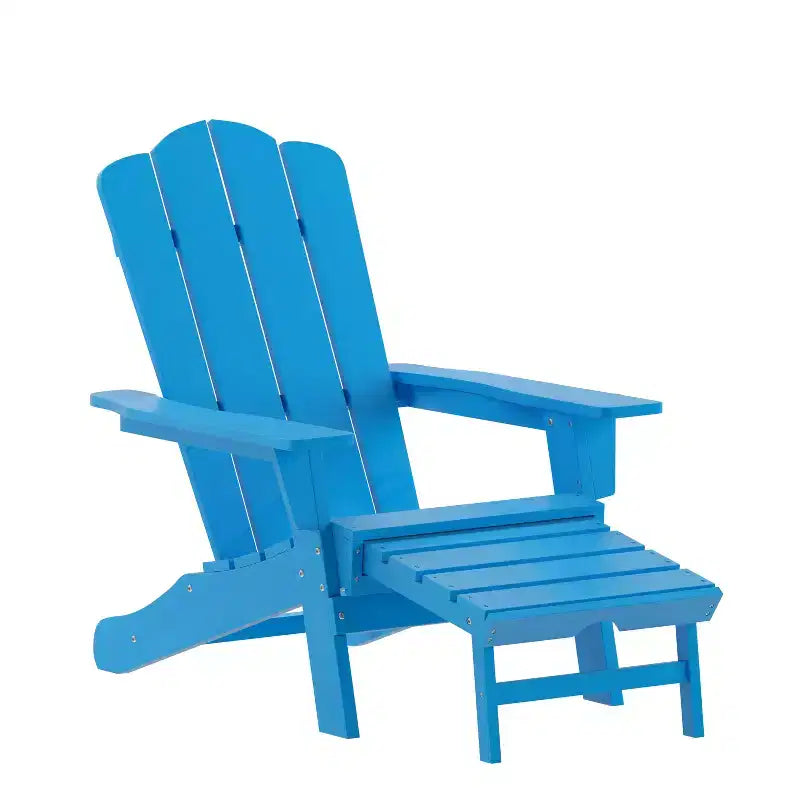 Merrick Lane HDPE Adirondack Chair with Cup Holder and Pull Out Ottoman, All-Weather HDPE Indoor/Outdoor Lounge Chair