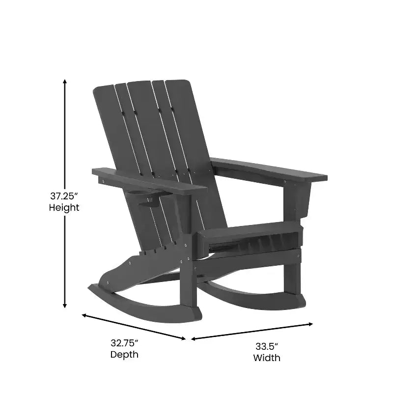 Emma and Oliver Adirondack Rocking Chair with Cup Holder, Weather Resistant HDPE Adirondack Rocking Chair