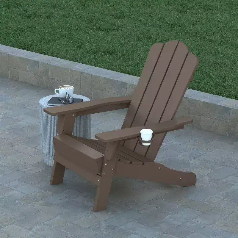 Emma and Oliver Set of 2 Adirondack Chairs with Cup Holders, Weather Resistant HDPE Adirondack Chairs