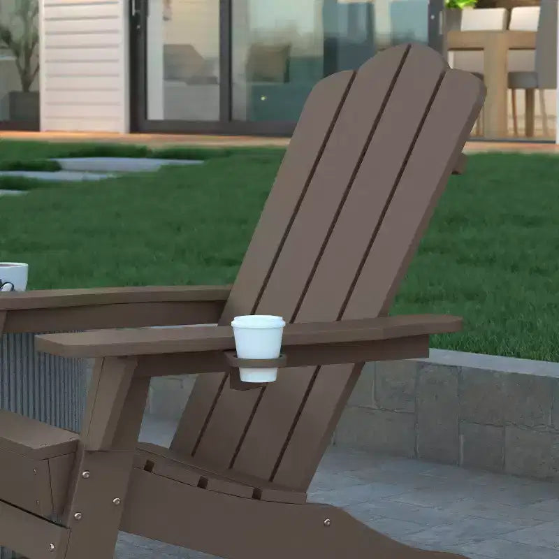 Emma and Oliver Set of 2 Adirondack Chairs with Cup Holders, Weather Resistant HDPE Adirondack Chairs