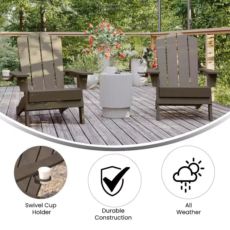 Emma and Oliver Set of 2 Adirondack Chairs with Cup Holders, Weather Resistant HDPE Adirondack Chairs