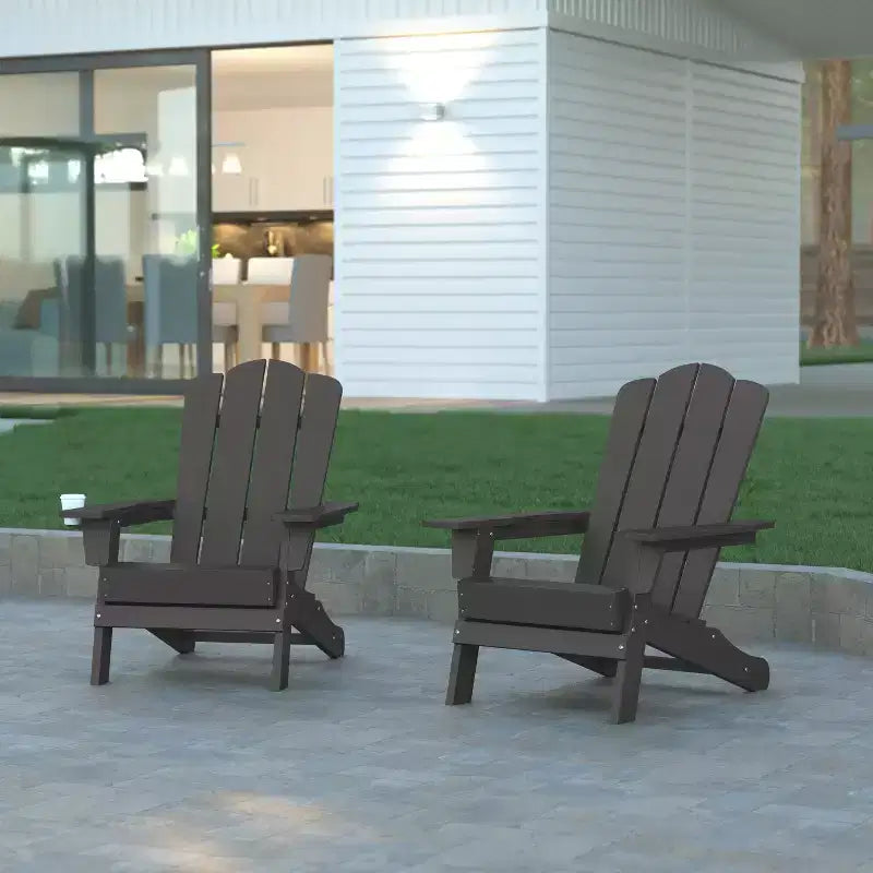 Emma and Oliver Set of 2 Adirondack Chairs with Cup Holders, Weather Resistant HDPE Adirondack Chairs