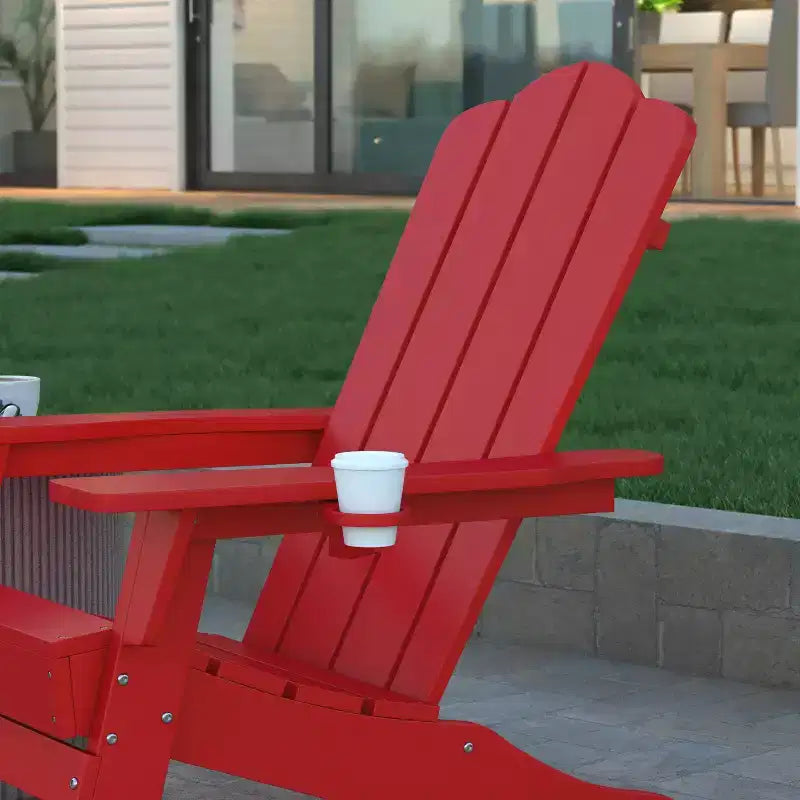 Emma and Oliver Set of 2 Adirondack Chairs with Cup Holders, Weather Resistant HDPE Adirondack Chairs