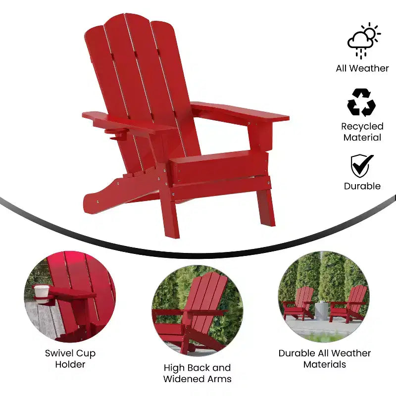 Emma and Oliver Set of 2 Adirondack Chairs with Cup Holders, Weather Resistant HDPE Adirondack Chairs