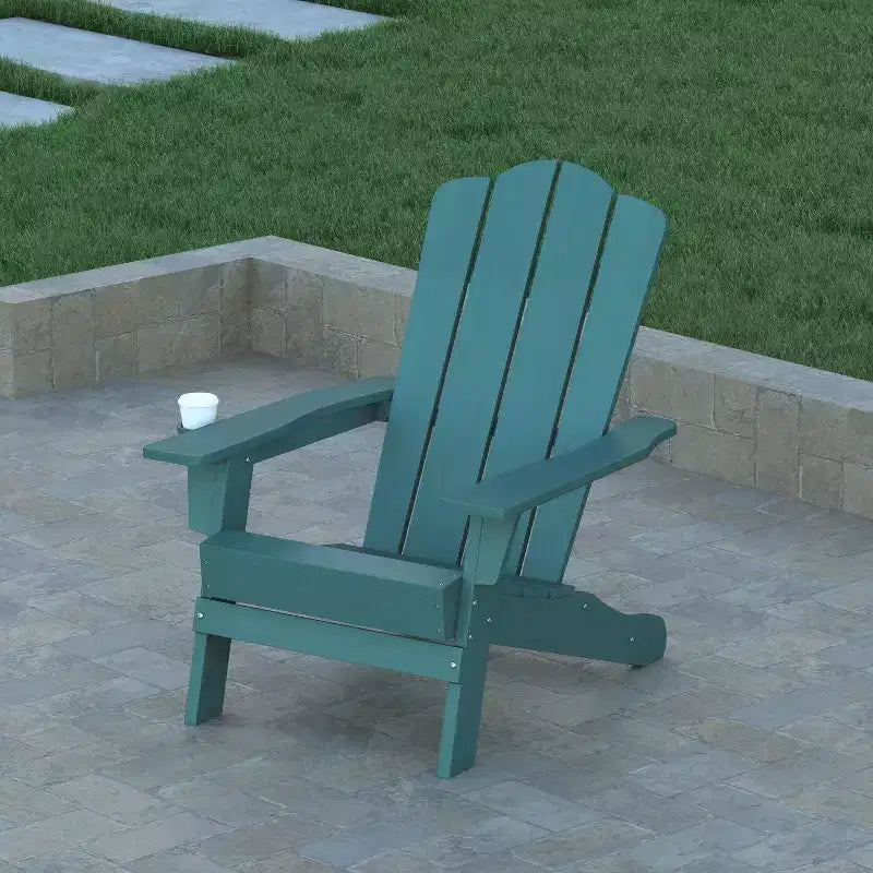 Emma and Oliver Set of 2 Adirondack Chairs with Cup Holders, Weather Resistant HDPE Adirondack Chairs