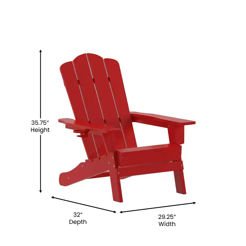 Emma and Oliver Set of 2 Adirondack Chairs with Cup Holders, Weather Resistant HDPE Adirondack Chairs