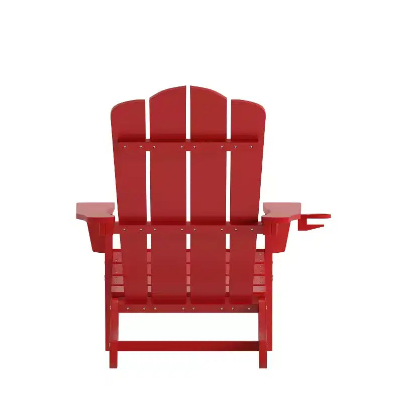 Emma and Oliver Set of 2 Adirondack Chairs with Cup Holders, Weather Resistant HDPE Adirondack Chairs