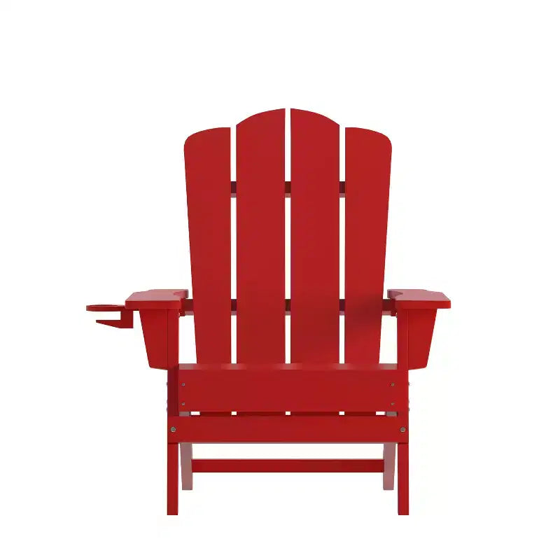 Emma and Oliver Set of 2 Adirondack Chairs with Cup Holders, Weather Resistant HDPE Adirondack Chairs