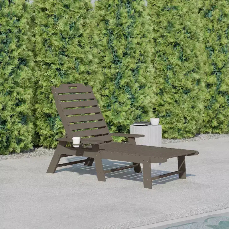 Flash Furniture Monterey Adjustable Adirondack Lounger with Cup Holder- All-Weather Indoor/Outdoor HDPE Lounge Chair