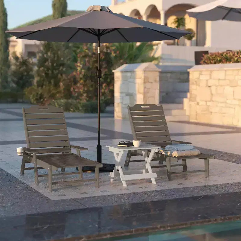 Flash Furniture Monterey Adjustable Adirondack Lounger with Cup Holder- All-Weather Indoor/Outdoor HDPE Lounge Chair