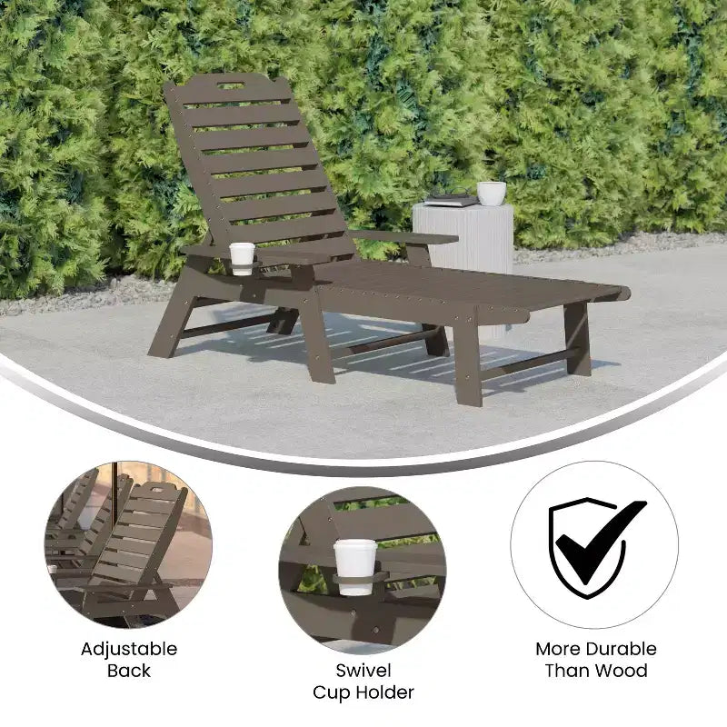 Flash Furniture Monterey Adjustable Adirondack Lounger with Cup Holder- All-Weather Indoor/Outdoor HDPE Lounge Chair