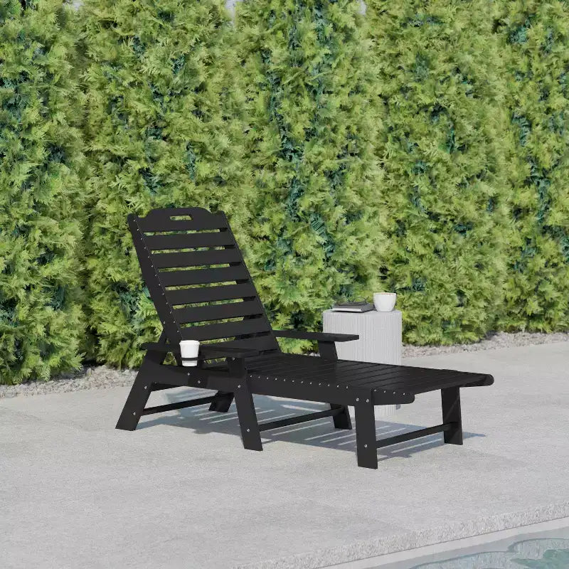 Flash Furniture Monterey Adjustable Adirondack Lounger with Cup Holder- All-Weather Indoor/Outdoor HDPE Lounge Chair