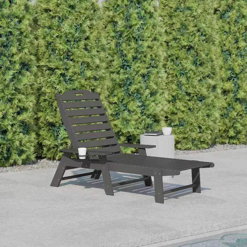 Flash Furniture Monterey Adjustable Adirondack Lounger with Cup Holder- All-Weather Indoor/Outdoor HDPE Lounge Chair