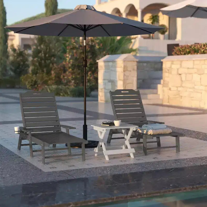 Flash Furniture Monterey Adjustable Adirondack Lounger with Cup Holder- All-Weather Indoor/Outdoor HDPE Lounge Chair