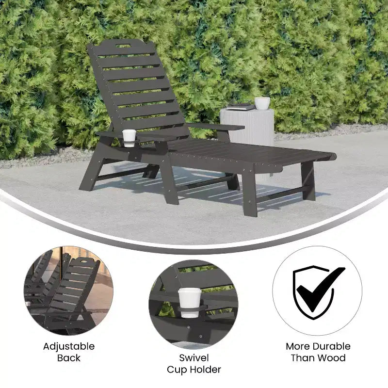 Flash Furniture Monterey Adjustable Adirondack Lounger with Cup Holder- All-Weather Indoor/Outdoor HDPE Lounge Chair