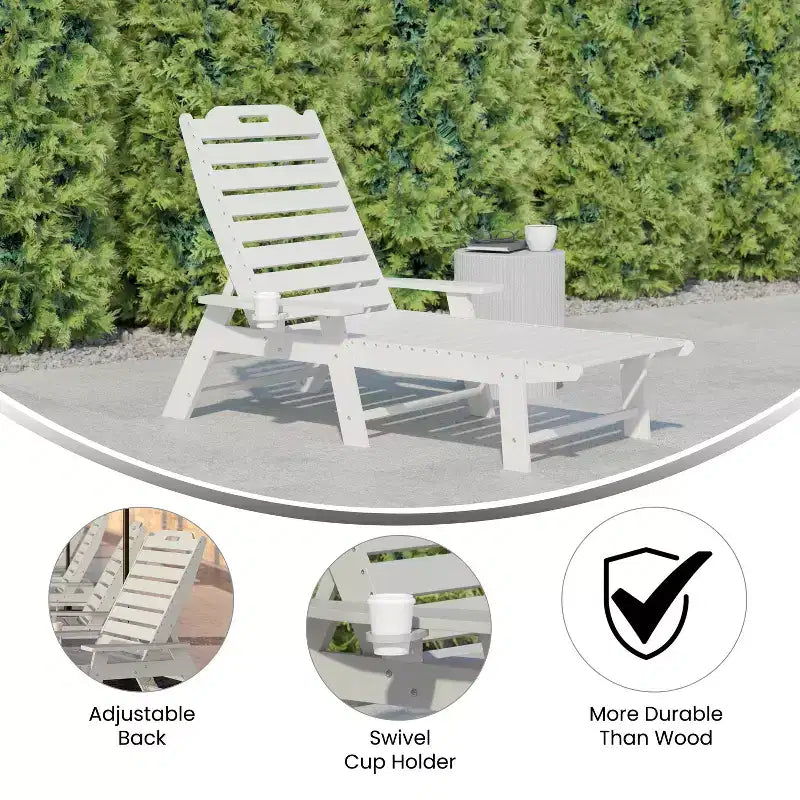 Flash Furniture Monterey Adjustable Adirondack Lounger with Cup Holder- All-Weather Indoor/Outdoor HDPE Lounge Chair