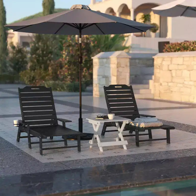 Flash Furniture Monterey Adjustable Adirondack Lounger with Cup Holder- All-Weather Indoor/Outdoor HDPE Lounge Chair